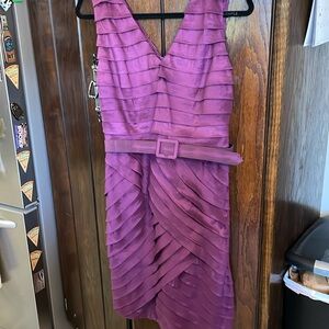 Adrianna Papell dark purple with belt evening layered dress. NWT